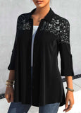 Black Sequin Shirt Collar Roll Tab Sleeve Blouse