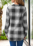 Grey Tartan Print Long Sleeve Shirt Collar Blouse