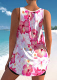 Pink Floral Print Wide Strap Tankini Top