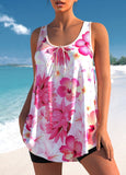 Pink Floral Print Wide Strap Tankini Top