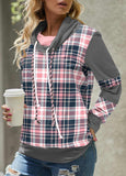 Pink Tartan Print Long Sleeve Cowl Neck Sweatshirt