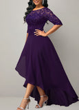 Half Sleeve Purple Lace Patchwork Dress