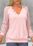 Light Pink V Neck Long Sleeve Sweatshirt