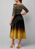 Golden Hot Stamping 3/4 Sleeve Ombre Dress