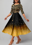 Golden Hot Stamping 3/4 Sleeve Ombre Dress