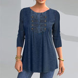 Dark Blue Scoop Neck Long Sleeve Solid Color Top