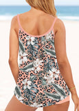 Bowknot Multi Color Tropical Plants Print Tankini Set