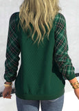 Tartan Print Blackish Green V Neck Sweatshirt