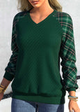 Tartan Print Blackish Green V Neck Sweatshirt