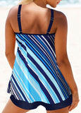 Double Straps Blue Striped Tankini Set