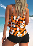 Layered Orange Stripe Print Tankini Set