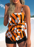 Layered Orange Stripe Print Tankini Set