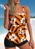 Layered Orange Stripe Print Tankini Set