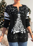 Black Sequin Christmas Tree Print Long Sleeve Sweatshirt