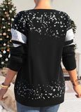 Black Sequin Christmas Tree Print Long Sleeve Sweatshirt