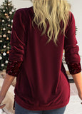 Sequin Wine Red Square Neck T Shirt