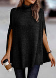 Black Split Short Sleeve Turtleneck Sweater