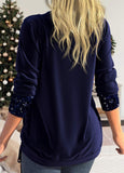 Navy Sequin Long Sleeve Square Neck T Shirt