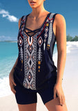 Criss Cross Navy Tribal Print Tankini Top