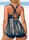 Criss Cross Blue Leopard Tankini Set