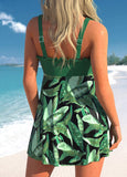 Bowknot Green Leaf Print Swimdress Top