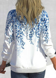 Leaf Print Light Blue V Neck Sweatshirt