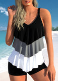 Handkerchief Hem Contrast Black Tankini Top