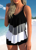 Handkerchief Hem Contrast Black Tankini Top