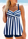 Criss Cross Navy Striped Tankini Set