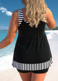 Plus Size Mesh Striped Black Tankini Top