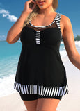 Plus Size Mesh Striped Black Tankini Top