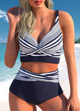 Criss Cross Navy Striped Bikini Set