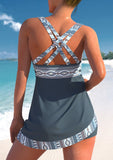 Criss Cross Dusty Blue Tribal Print Swimdress Top