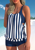 Fake 2in1 Navy Striped Tankini Top