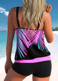 Leaf Print Rose Pink Double Straps Tankini Set