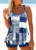 Metal Ring Navy Paisley Print Tankini Set