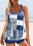 Metal Ring Navy Paisley Print Tankini Set