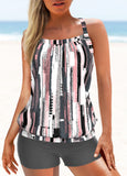 Criss Cross Grey Geometric Print Tankini Top