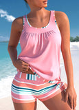 Bowknot Pink Multi Stripe Print Tankini Set