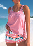 Bowknot Pink Multi Stripe Print Tankini Set