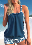 Metal Ring Peacock Blue Tankini Set