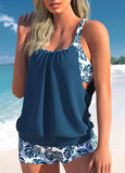 Metal Ring Peacock Blue Tankini Set