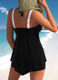 Lace Up Contrast Black Swimdress Top