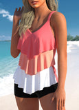 Layered Handkerchief Hem Coral Red Tankini Set