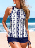 Cut Out Navy Paisley Print Tankini Top