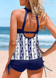 Cut Out Navy Paisley Print Tankini Top