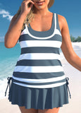 Plus Size Fake 2in1 Striped Tankini Set