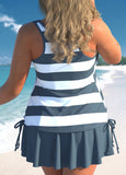 Plus Size Fake 2in1 Striped Tankini Set