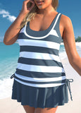 Plus Size Fake 2in1 Striped Tankini Set