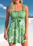 Frill Sage Green Paisley Print Swimdress Set